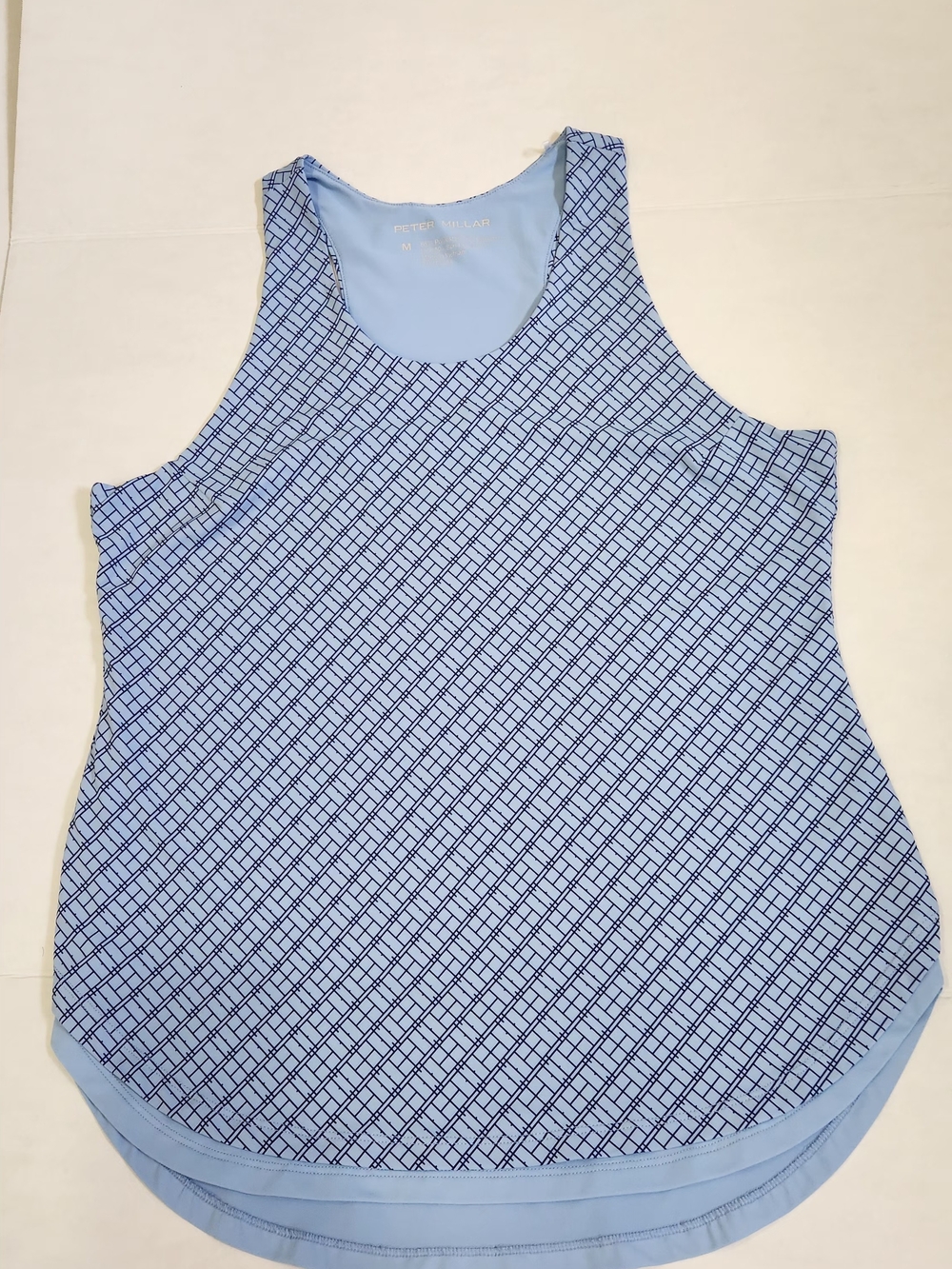 Peter Millar Light Blue Tank with Navy Grid Print